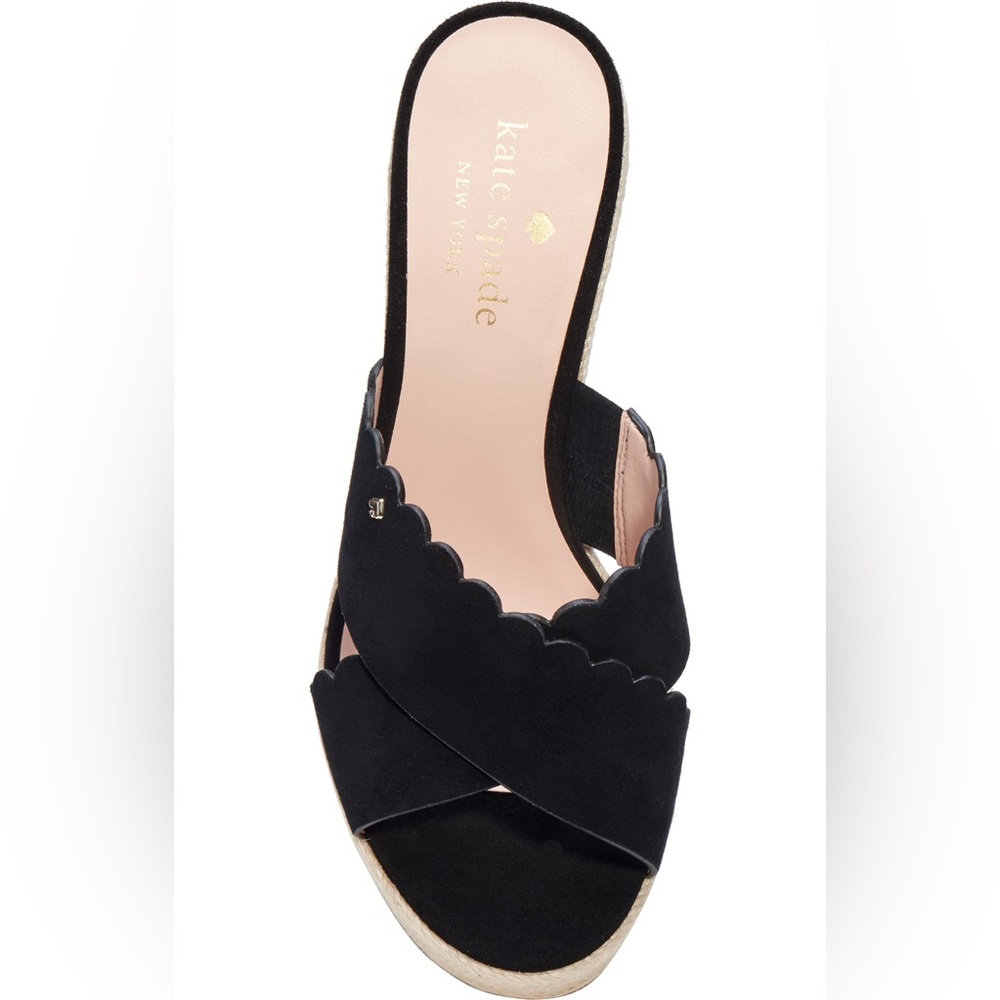 Like New! Kate Spade Black Suede Tegan Espadrille Wedge Sandal Size 11 - Picture 6 of 9